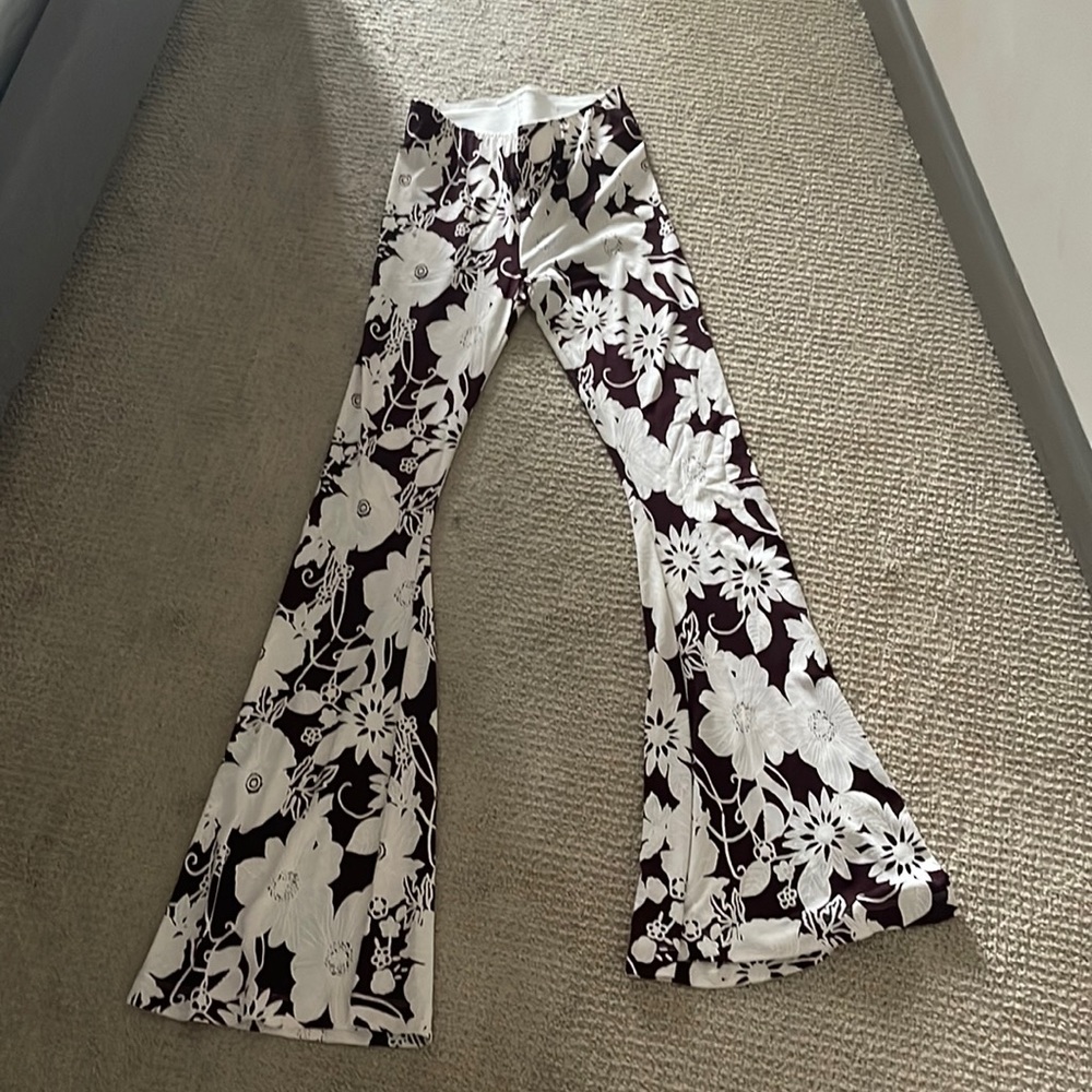 Show Me Your MuMu Floral Boot Cut Pants - Black and White